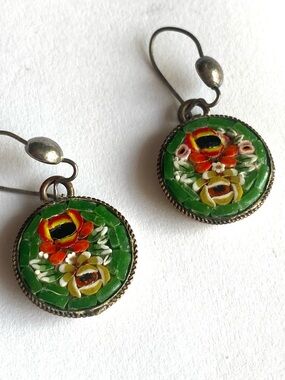 Vintage 40s R.M Italy Micro Mosaic Millefiori Earrings